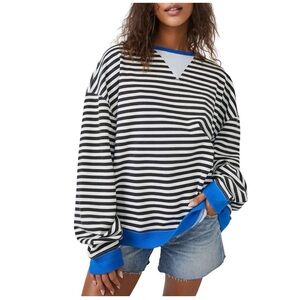 Free People Classic Striped Oversized Crewneck